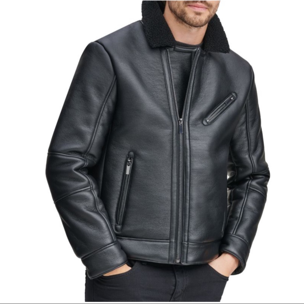 MARC NEW YORK Faux Fur-Trim Spread Collar Faux Leather Jacket Size Medium